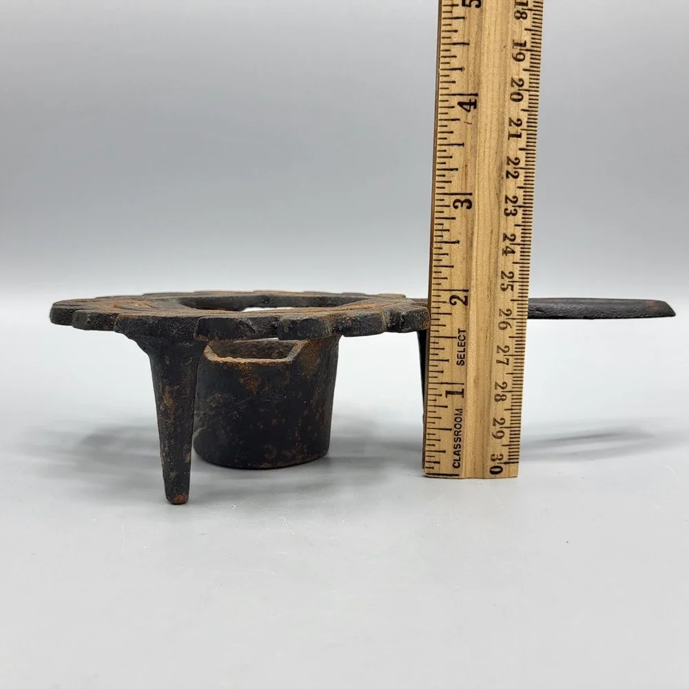 Vintage Cast Iron Trivet Footed Candle Holder Leaf Scroll Design Black Brown